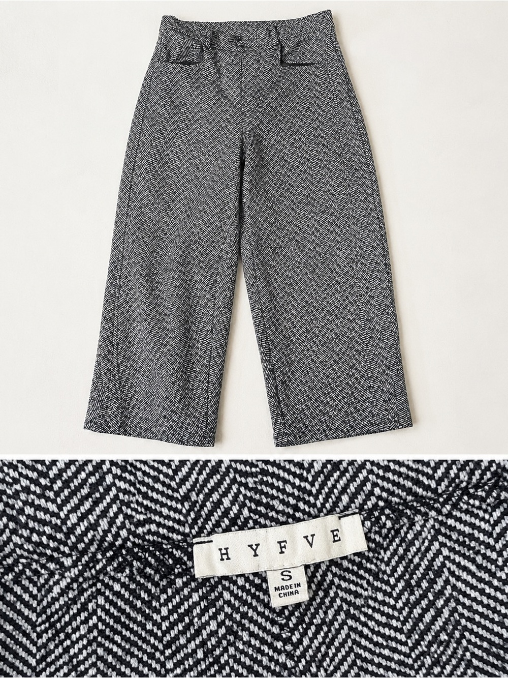 HYFVE Black and White Herringbone Wide-Leg Pants